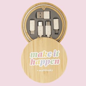 Make It Happen 6-in-1 Multi-USB Bamboo Charging Adapter Cable Kit
